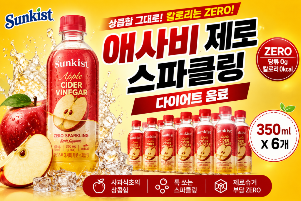 애사비 음료, 제로 탄산음료, 사과식초 음료, 스파클링 음료, 썬키스트 애사비 제로 스파썬키스트 8854355846 – 25539090267 제품 이미지